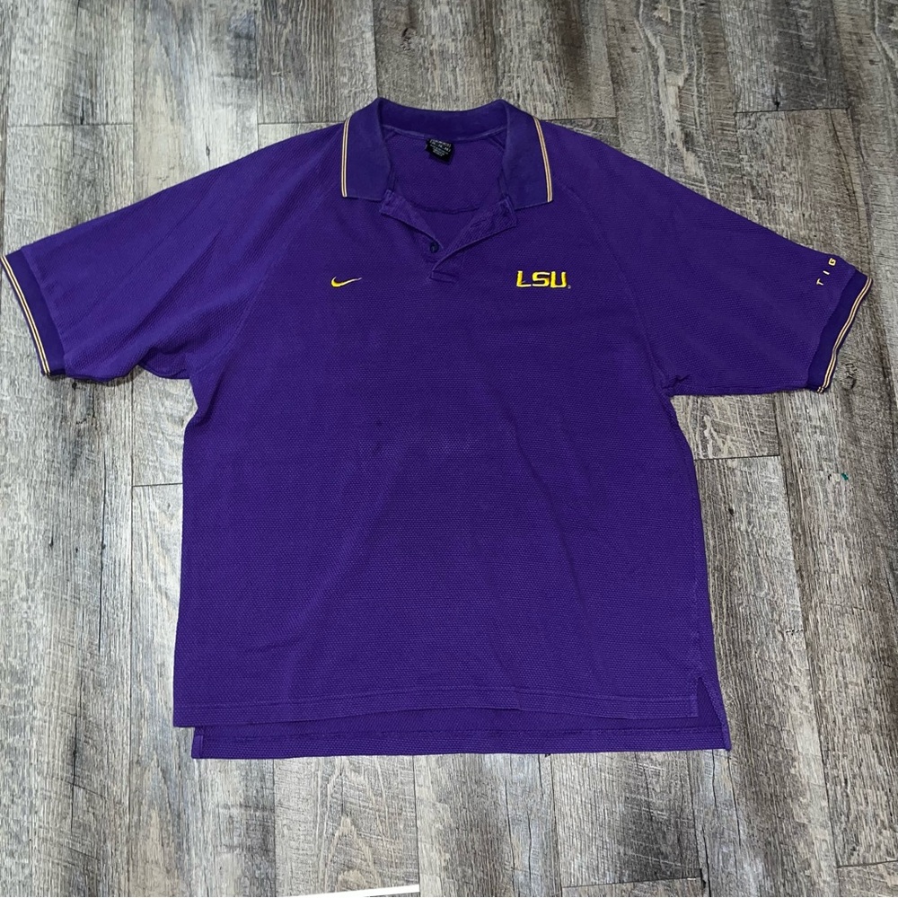 Vintage Nike Team‎ LSU TIGERS UNIVERSITY Embroidered Logo Polo Men’s XL PURPLE